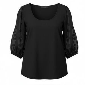 Tahari Woman Viscose Blend Puffed Appliqué Sleeves Black Top Size 2X